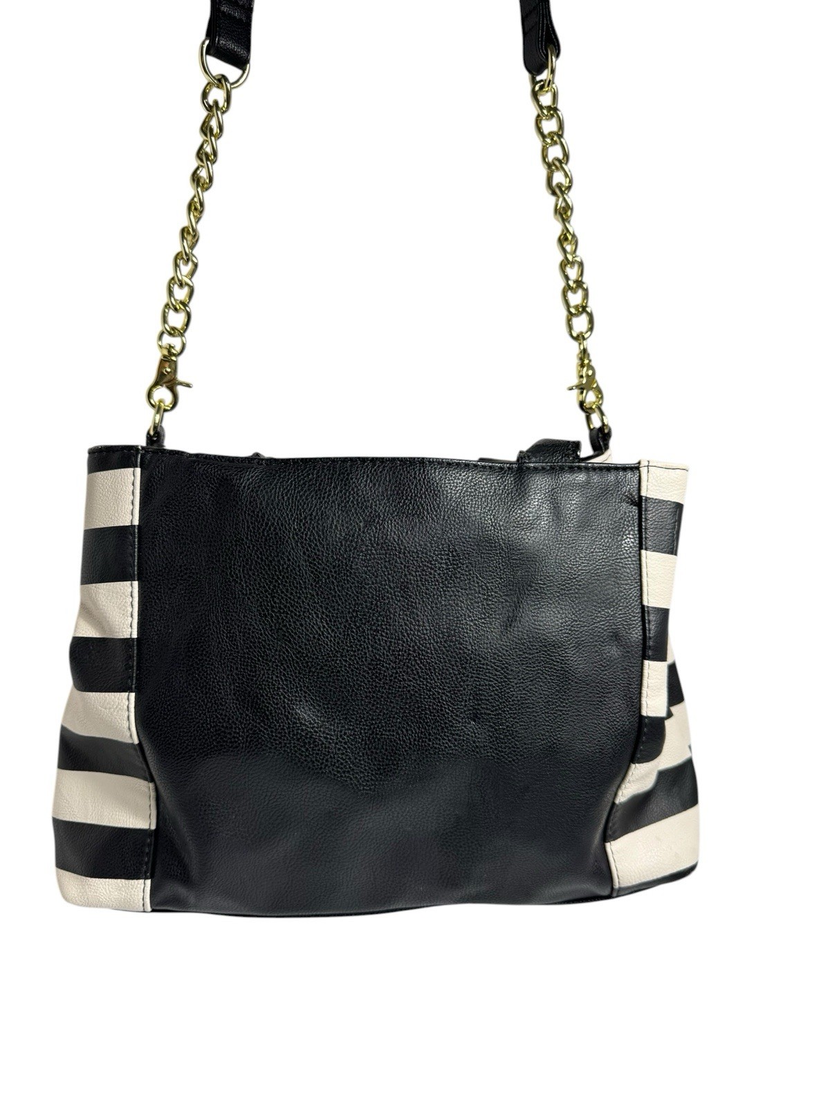 Betsey Johnson Black White Stripe Daisy Floral Tote Satchel Shoulder Bag