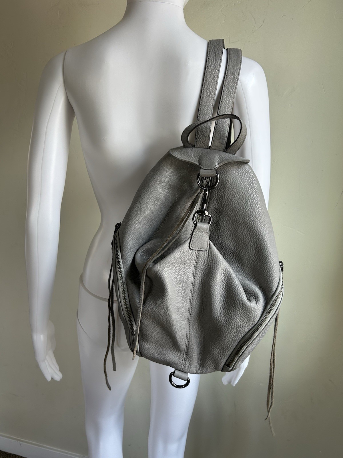 Rebecca Minkoff Julian Pebbled Leather Backpack Putty Gray Zip Purse Bag