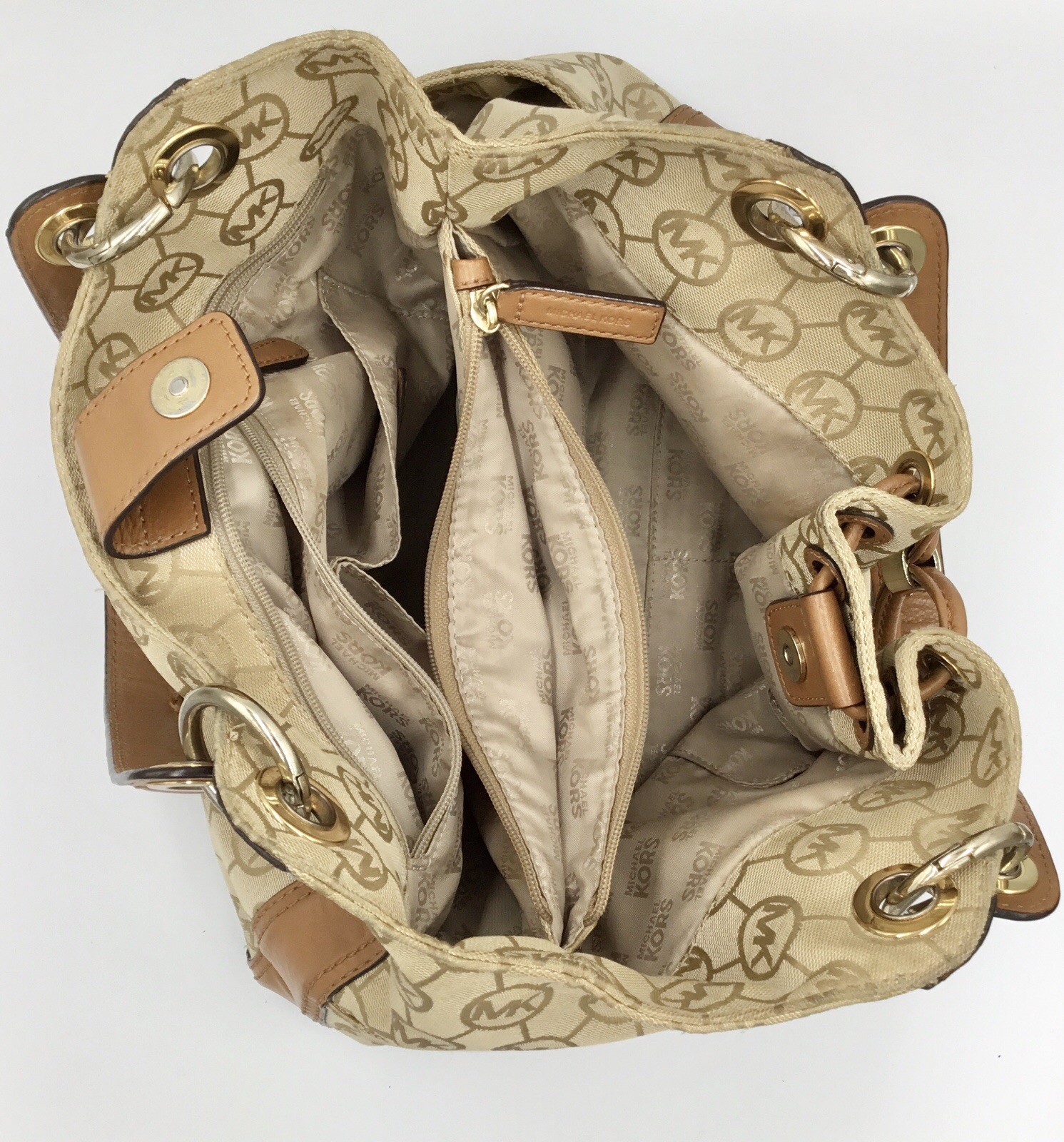 Michael Kors Ludlow Large Signature Jacquard Shoulder Bag Leather Double Handle