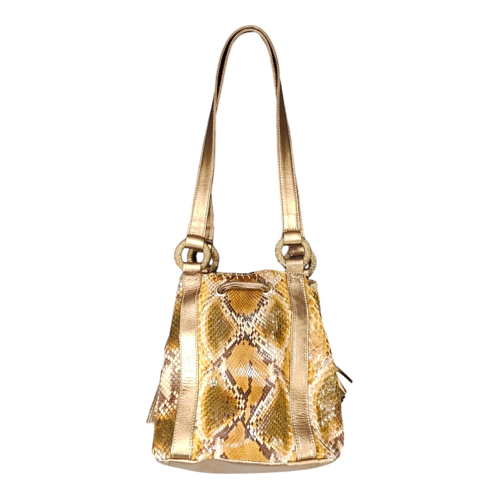 Claudia Ciuti Handbag Small Womens Genuine Snake Shoulder Bag Gold Fabric Satin