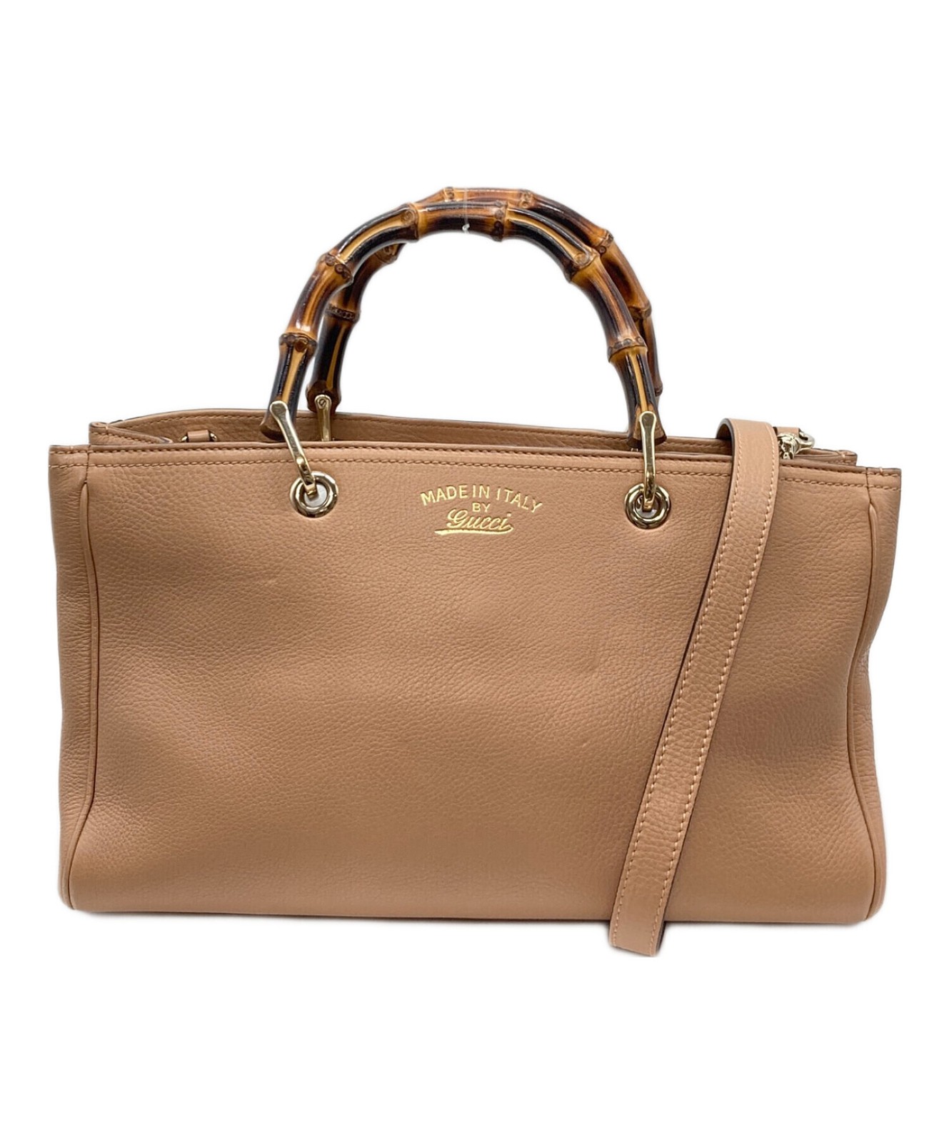Gucci Bamboo Shopper Medium Beige Leather Tote Bag 2 Way Strap Italy 323660