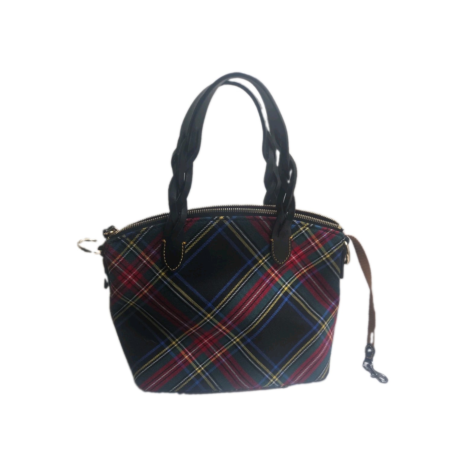 Dooney and Bourke Celeste Satchel Black Red Cross Woven Tartan