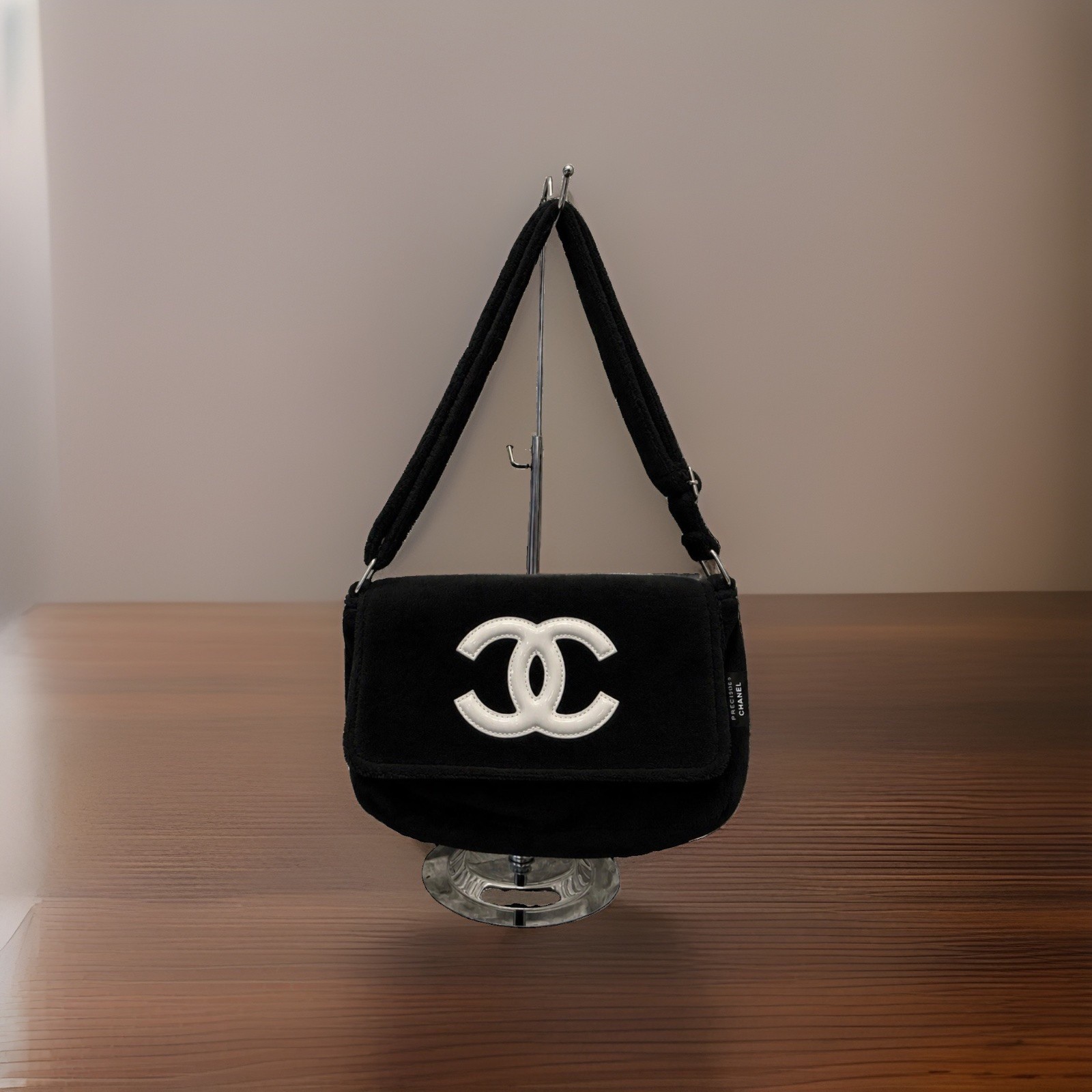 CHANEL Precision Black Shoulder Bag White CC Logo, Adjustable Strap, Zip Pocket