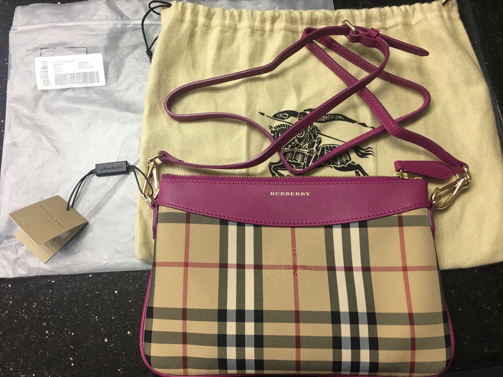 Authentic Burberry Horseferry Check Canvas Peyton Crossbody Bag