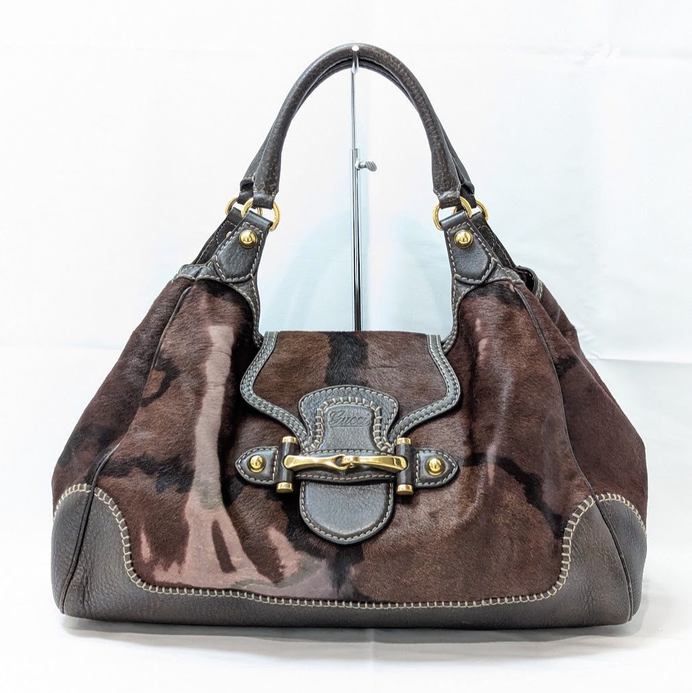 Gucci Pelham Horsebit Harako Shoulder Bag Dark Brown 223958 Women’s Auth