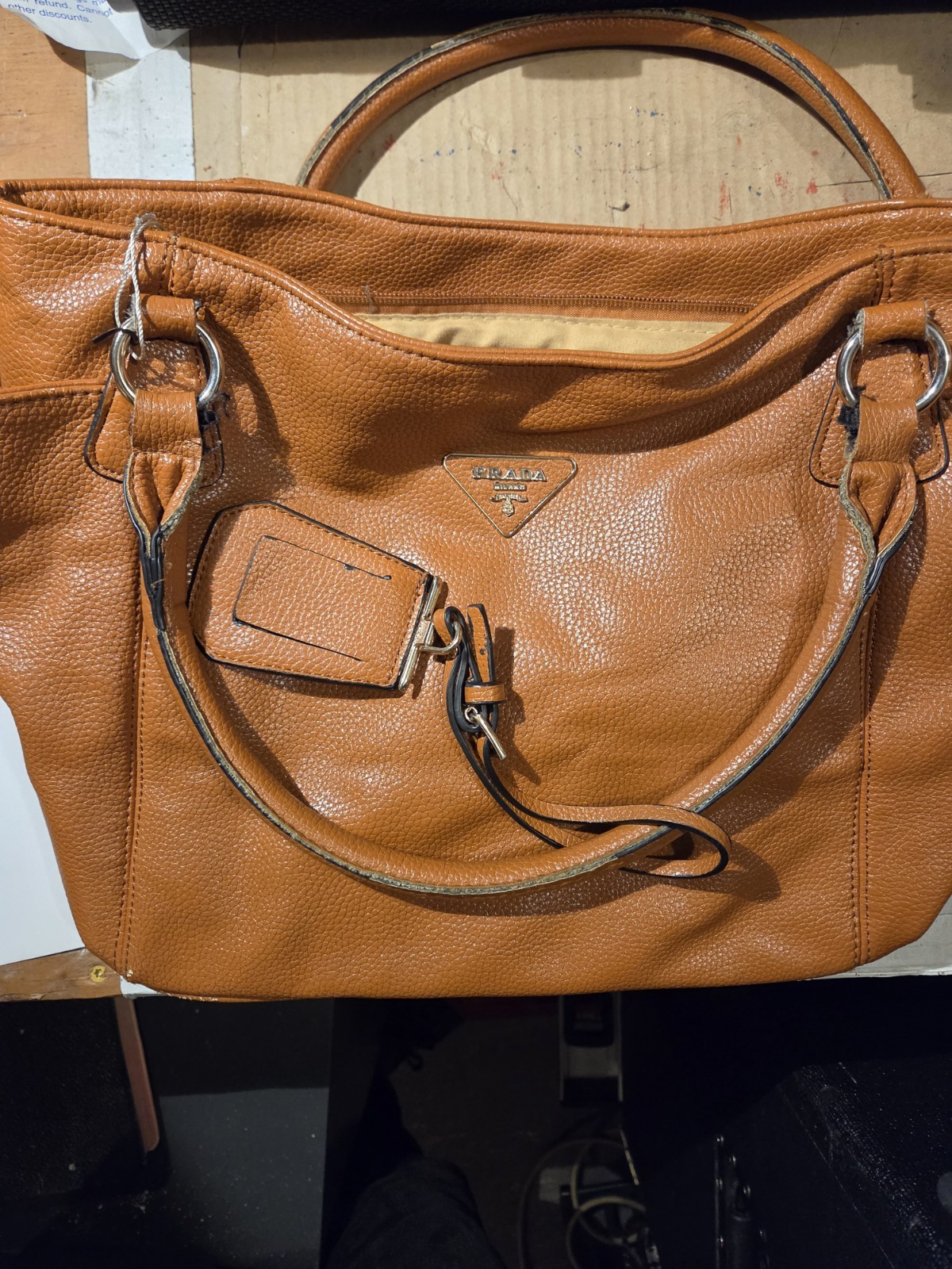 Milano PRADA Leather Handbag Brown Tote Shoulder Bag with Milano PRADA Logo
