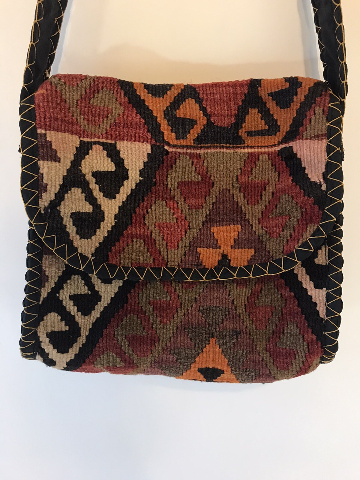 Unbranded Tapestry Aztec Fabric Shoulder Purse Brown Orange Red Zipper