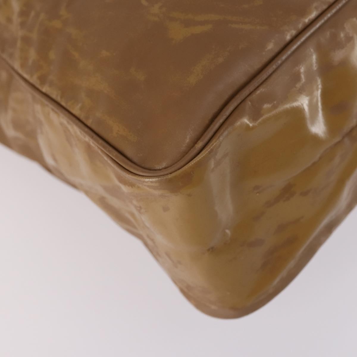 CHANEL Tote Bag Enamel Brown Gold CC Auth bs29208