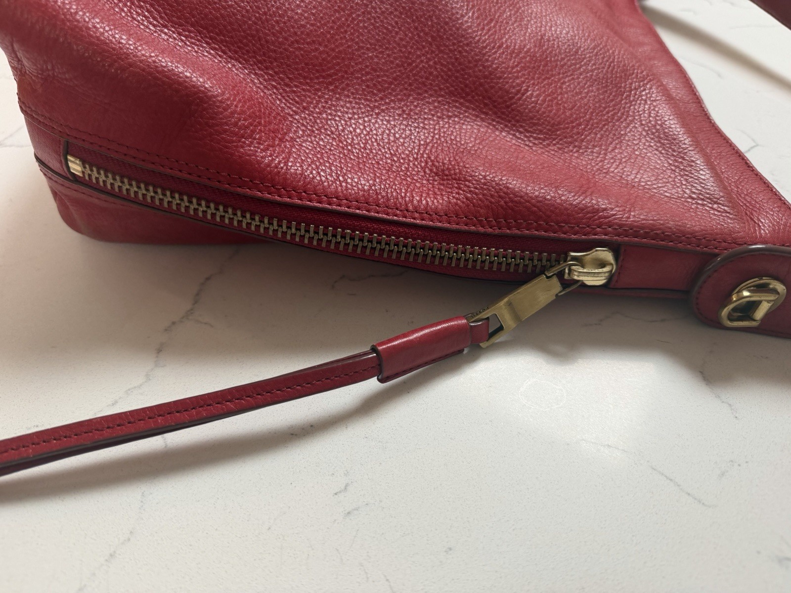 Fossil Maya Large Red Leather Hobo Bag Purse Missing Crossbody Strap