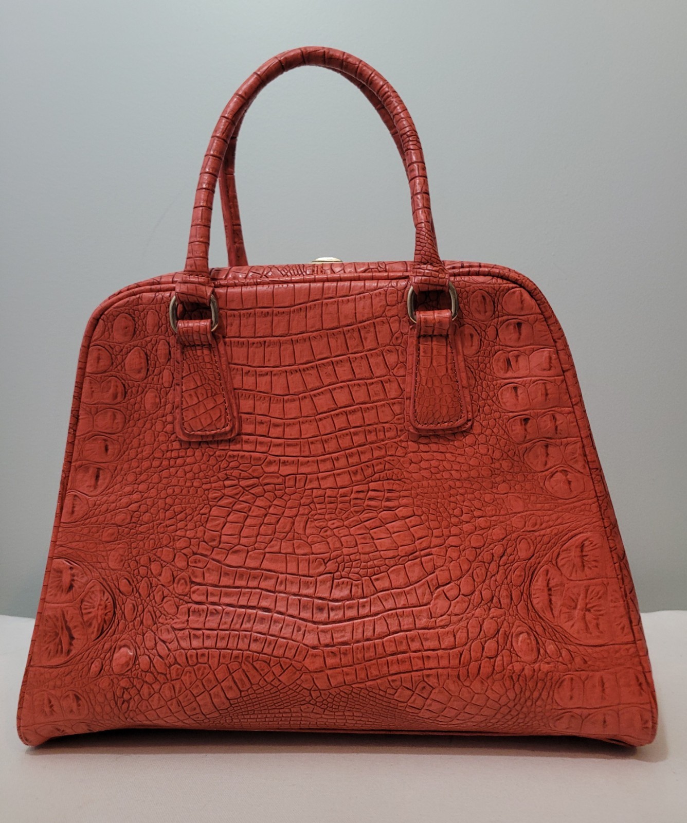 Croc Embossed Satchel Crossbody Bag Orange Faux Leather Shoulder Purse
