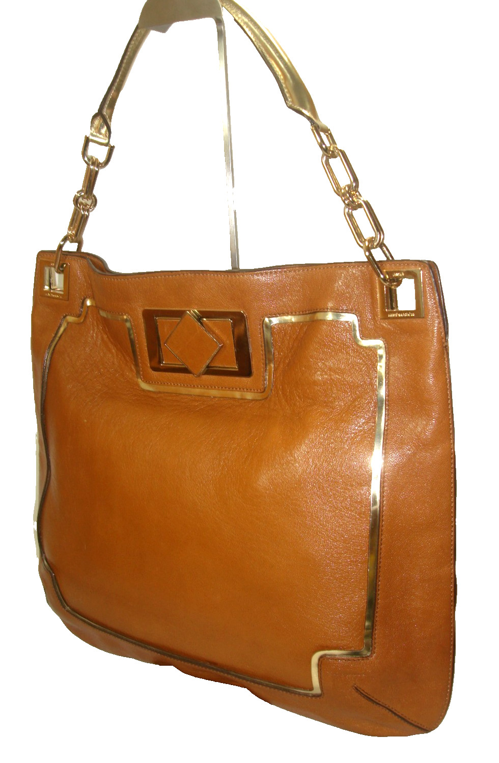 Anya Hindmarch Stunning Tan Soft Leather Gold Trim Suede Lined Shoulder Bag MINT