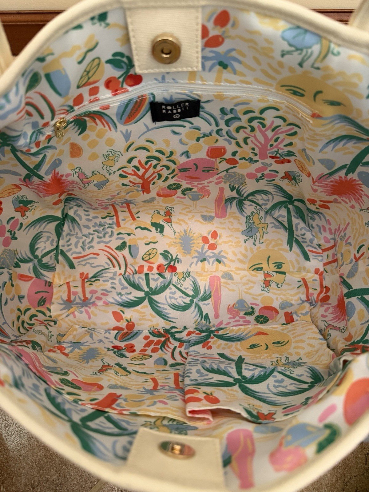 Roller Rabbit x Target Daisy Floral Large Terry Beach Tote Bag Cream Embossed
