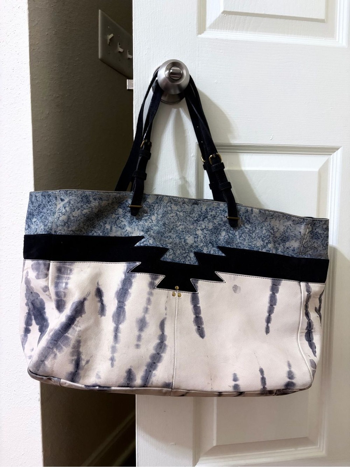 Jerome Dreyfuss Paris Leather Maurice Shoulder & Hand Tote Navy, Gold Hardware