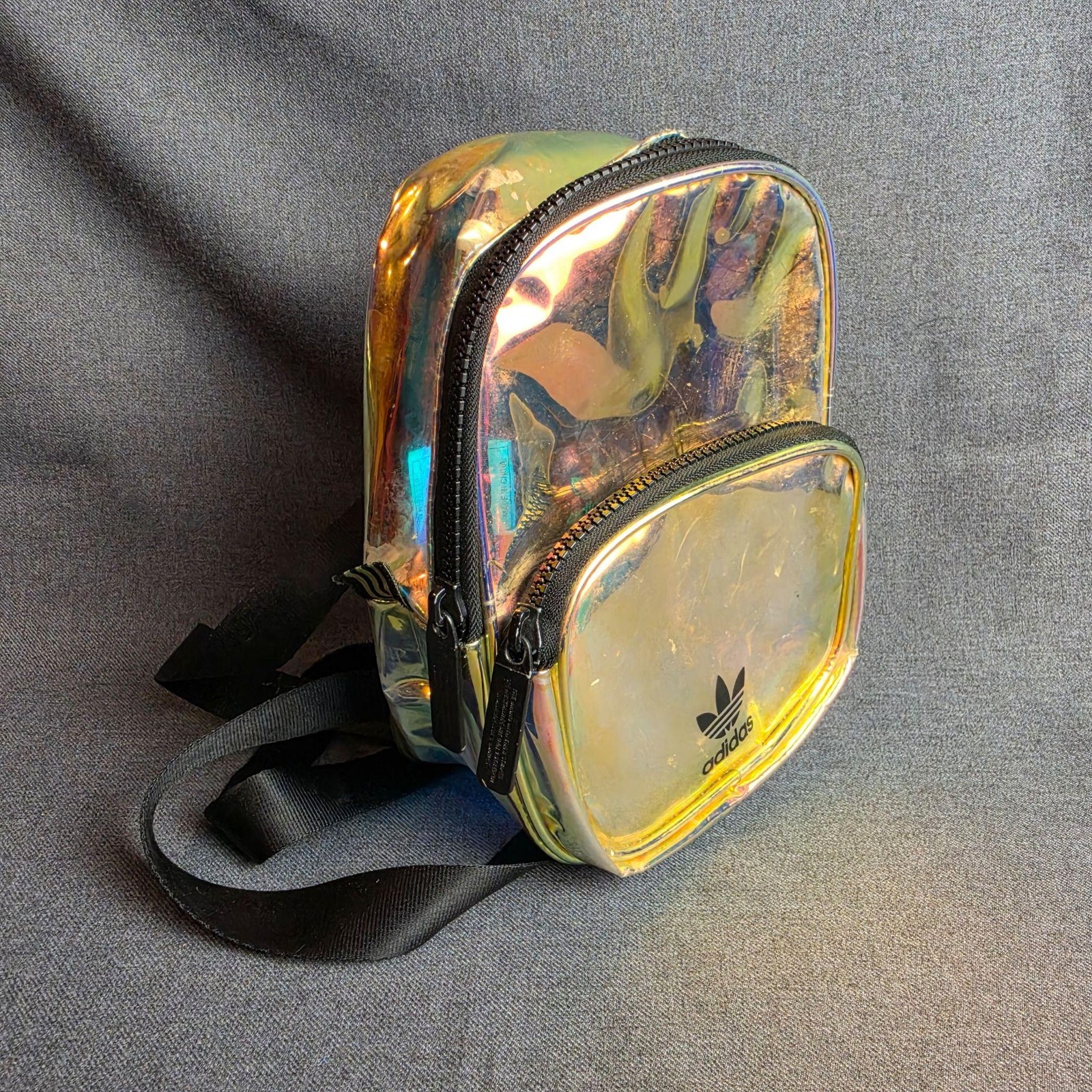 Adidas Originals Backpack Unisex Mini Gold Holographic PVC Casual Bag Small