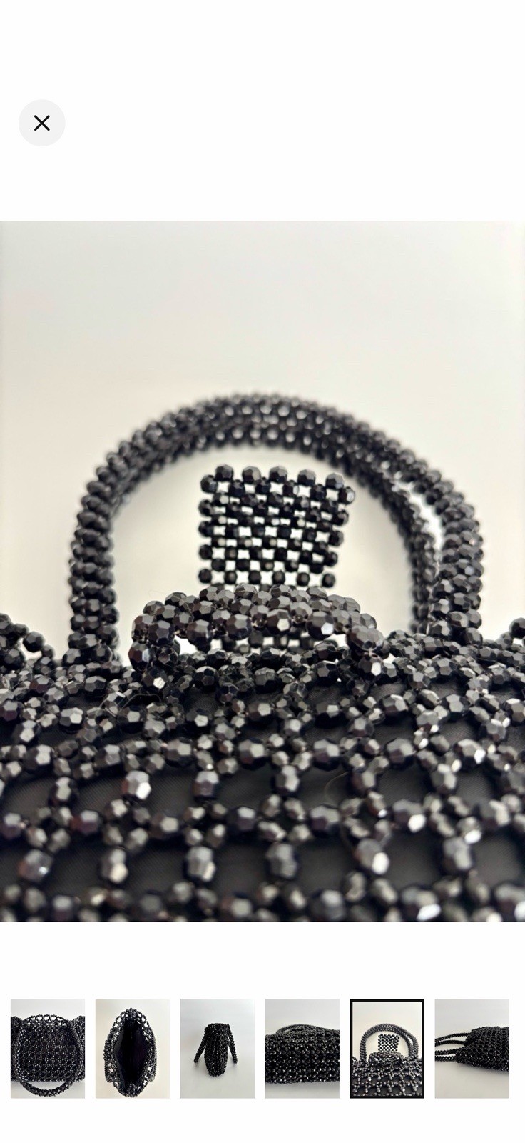 Black Beaded Mini Top Handle Evening Bag Structured Cocktail Purse