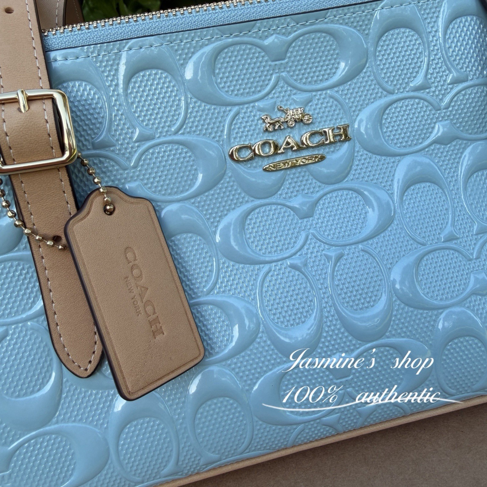 NWT Coach Asher Shoulder Bag In Signature Leather CER18 Gold/Light Blue