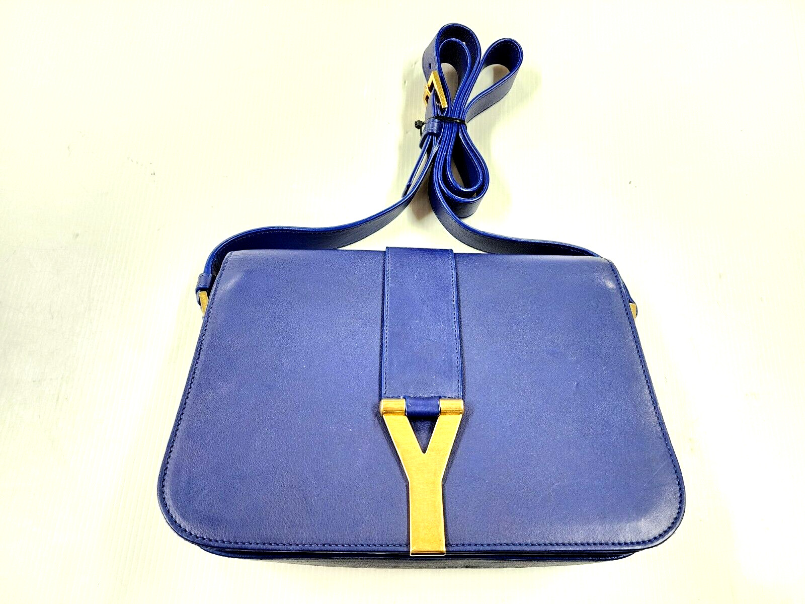 Yves Saint Laurent Blue Calfskin Leather Medium Chyc Ligne Y Flap Crossbody Bag