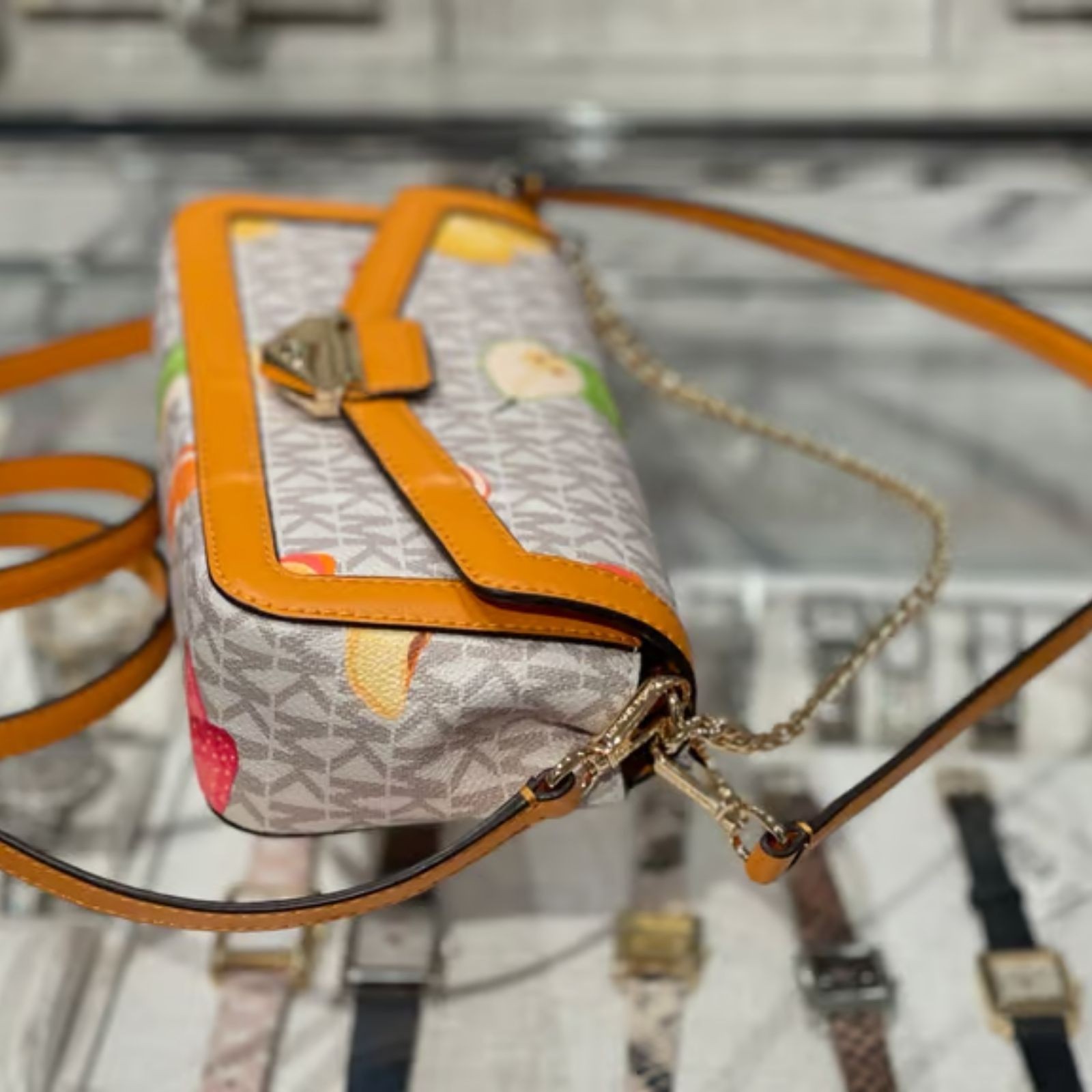 Michael Kors Soho Women SM Printed Logo Convertible Crossbody Bag Radiant Orange