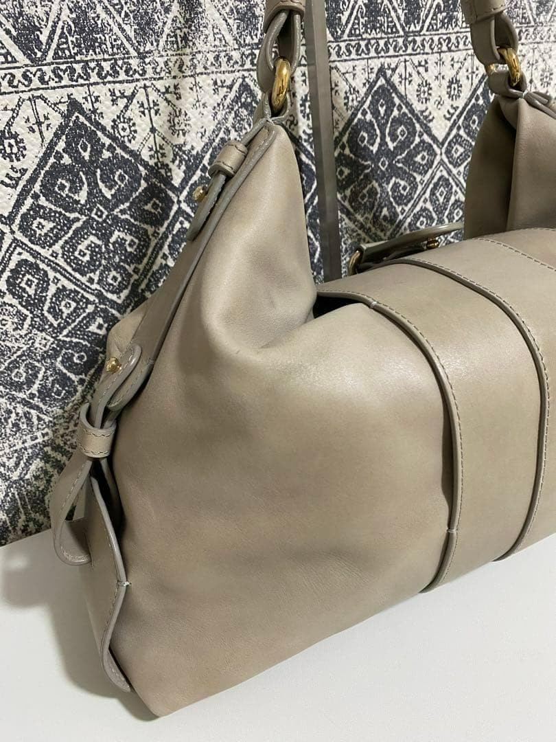 Giorgio Armani Shoulder Hobo Bag Purse Leather in Gray USED Good Condition