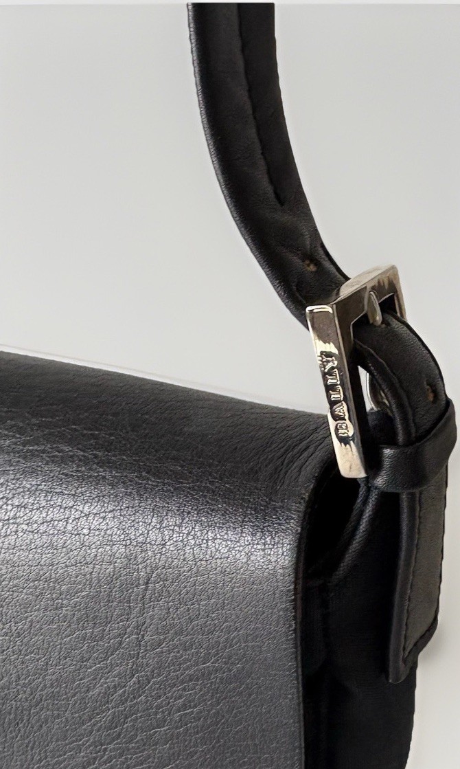 Authentic Bally Handbag Black Navy Leather canvas From Japan 01086