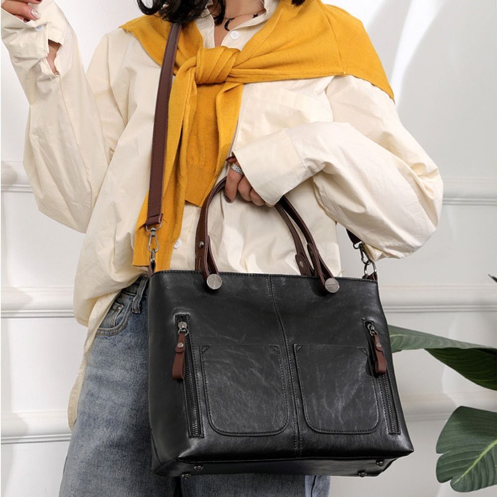 PU Leather Tote Bag Large Capacity Handbag Vintage Shoulder Bag Women