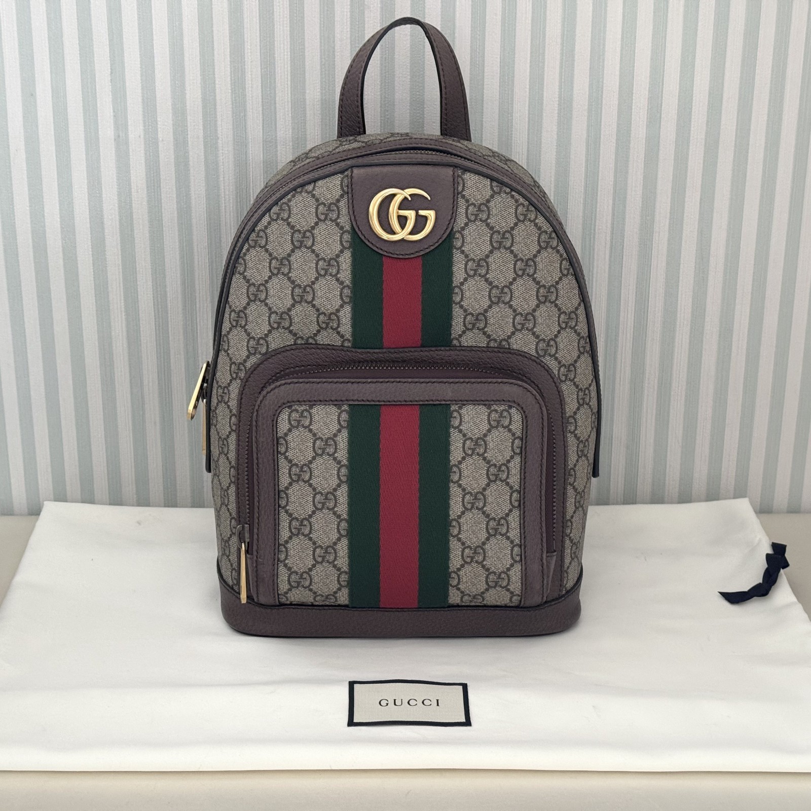 GUCCI Ophidia GG Supreme 547965 Backpack Beige Brown Canvas Leather Web Stripe