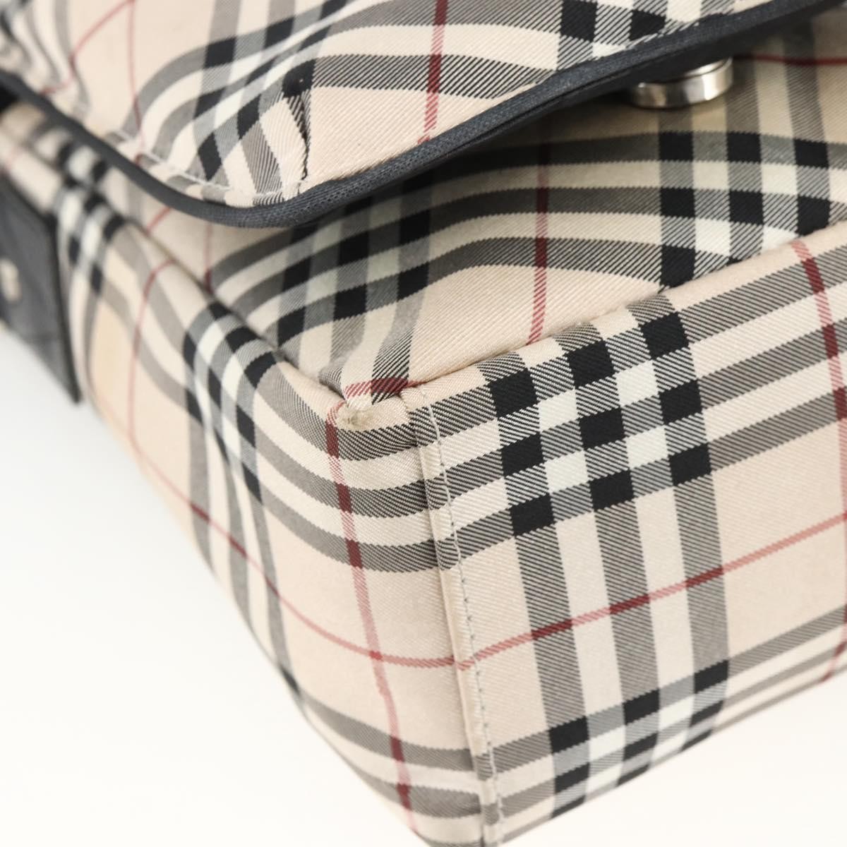 BURBERRY Nova Check Blue Label Shoulder Bag Nylon Beige Silver Auth 173694