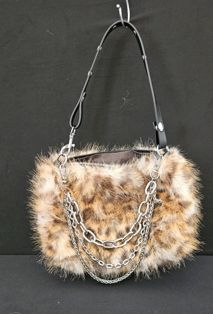 Fur Bag Leopard Soft Fluffy Shoulder Handbag Vintage Glam Streetwear Style [B-8]