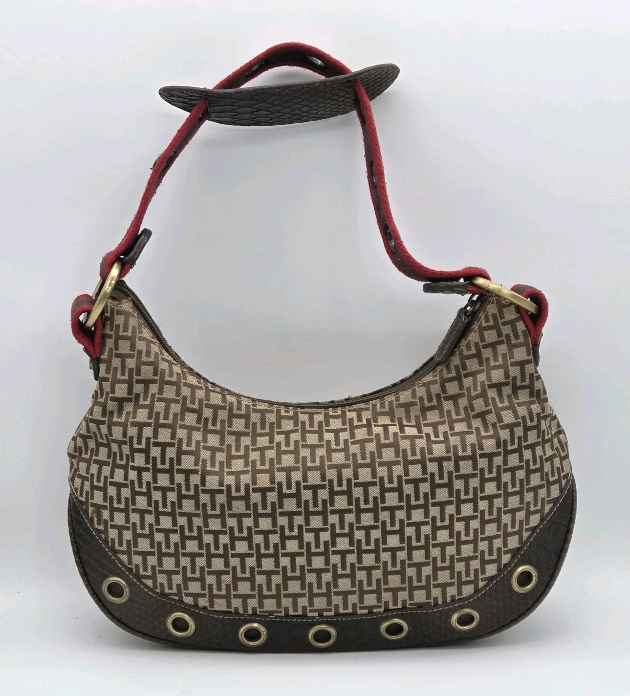 TOMMY HILFIGER Purse Shoulder Bag Logo Pattern Jacguard Faux Leather VTG Y2K