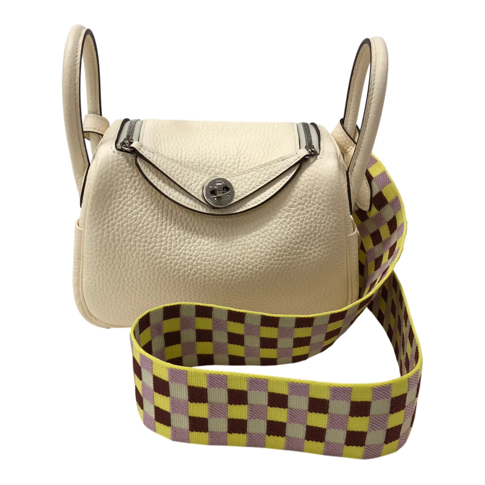 HERMES Lindy Mini Nata Taurillon Clemence Leather Shoulder Bag #OKB557