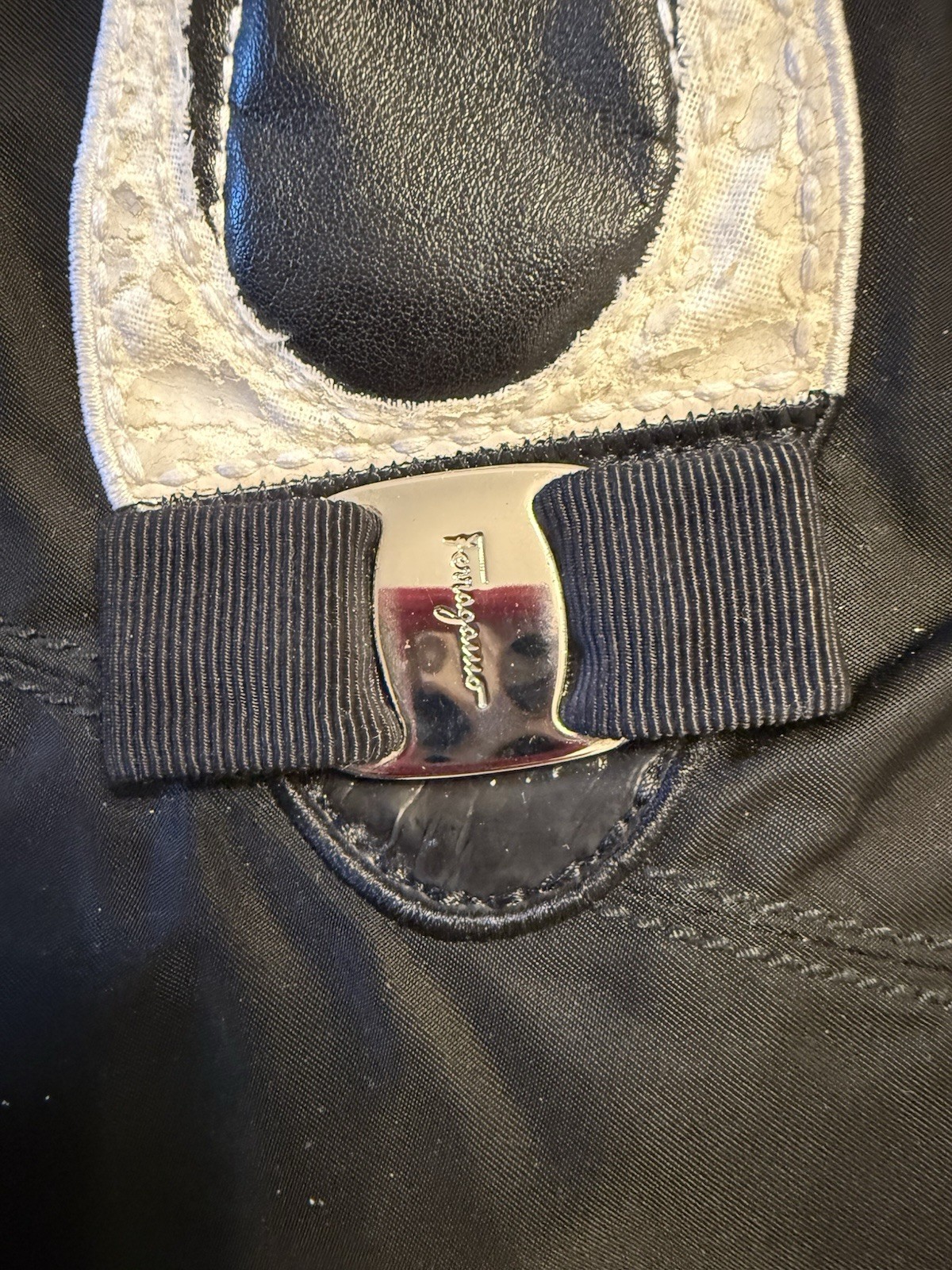 Salvatore Ferragamo nylonBlack Large Satchel, Zip, Detach Strap, Silver HW, Bow