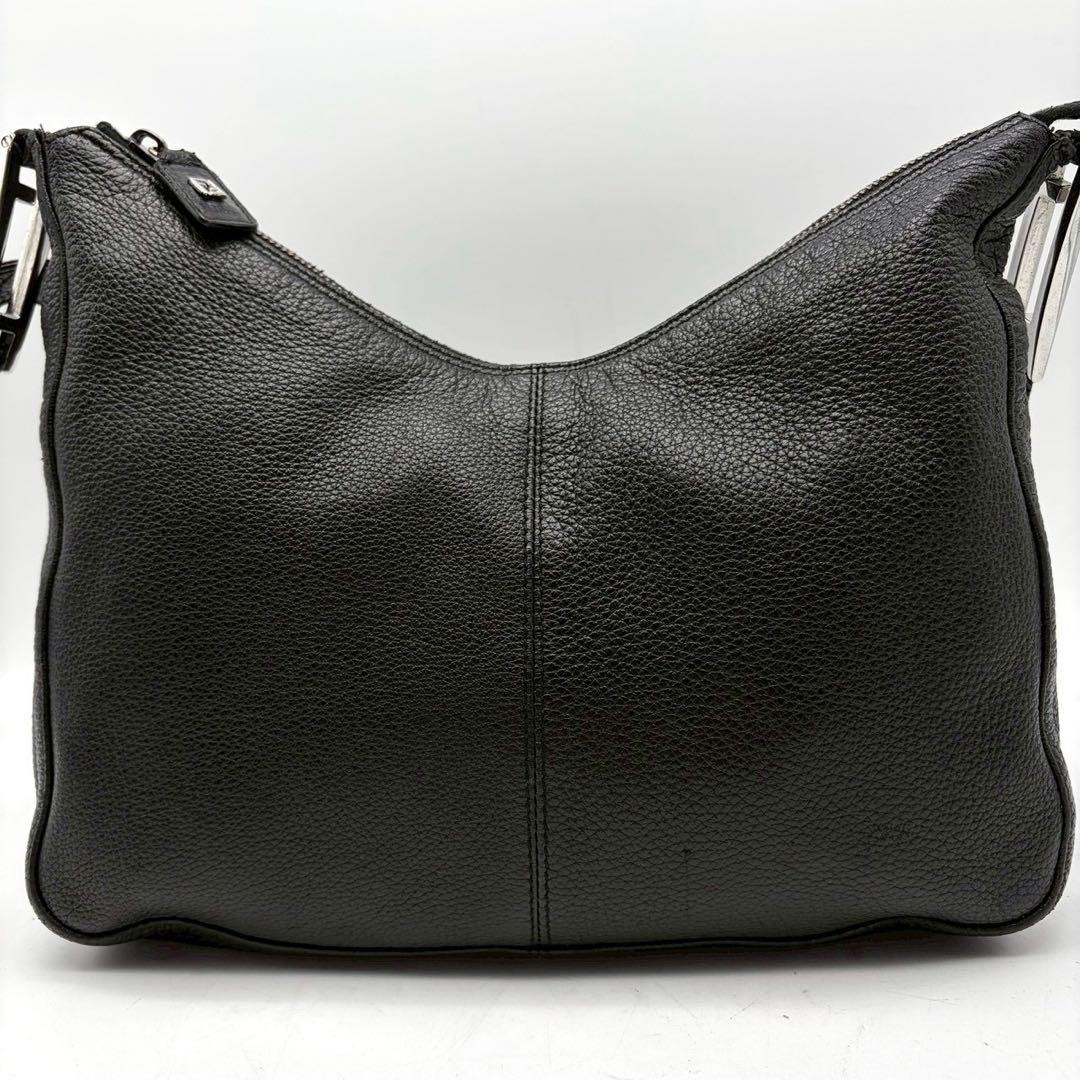 Fendi FF Hardware Leather Shoulder Bag Black 30x18x11cm Handle 10cm Authentic