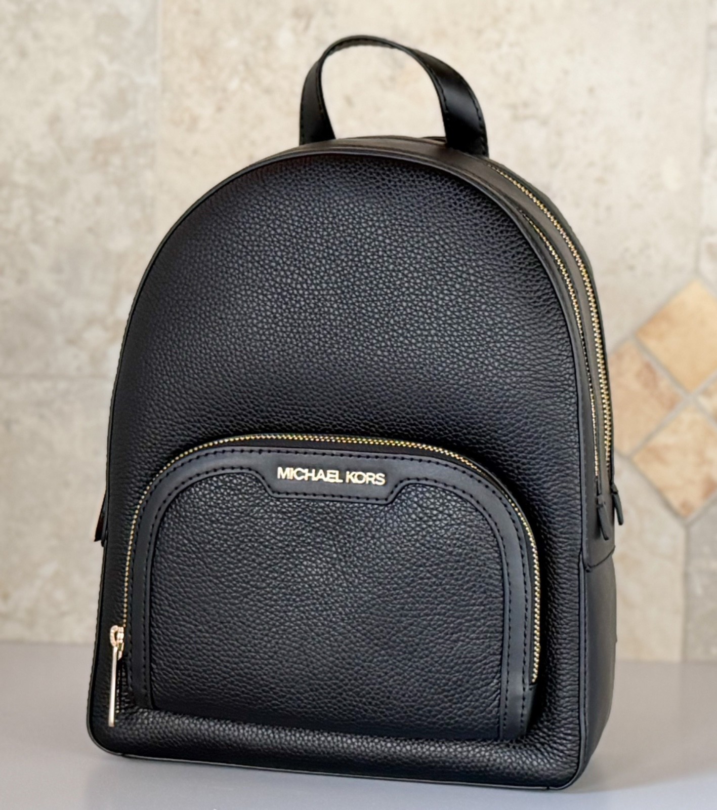 Michael Kors Jaycee Medium Zip Pocket Backpack Black/Gold