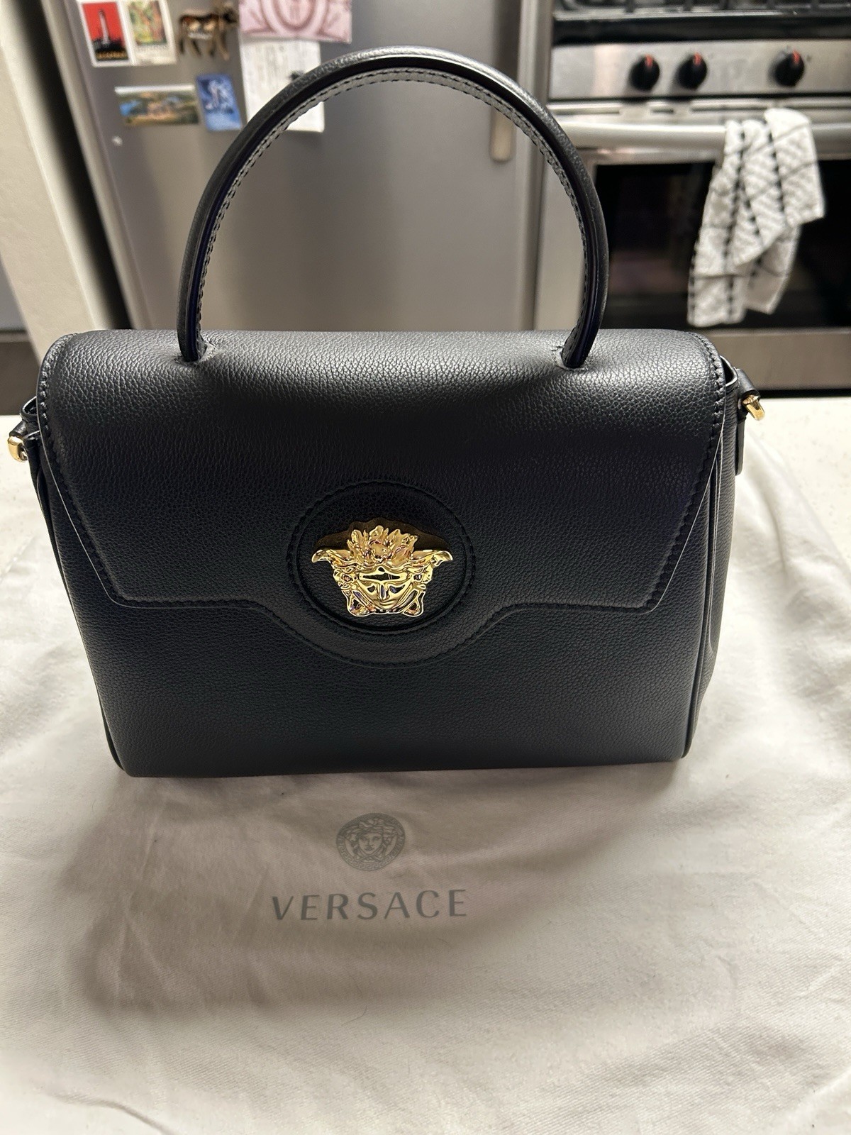 Versace Medusa Purse Gold And Black Leather Chain Strap
