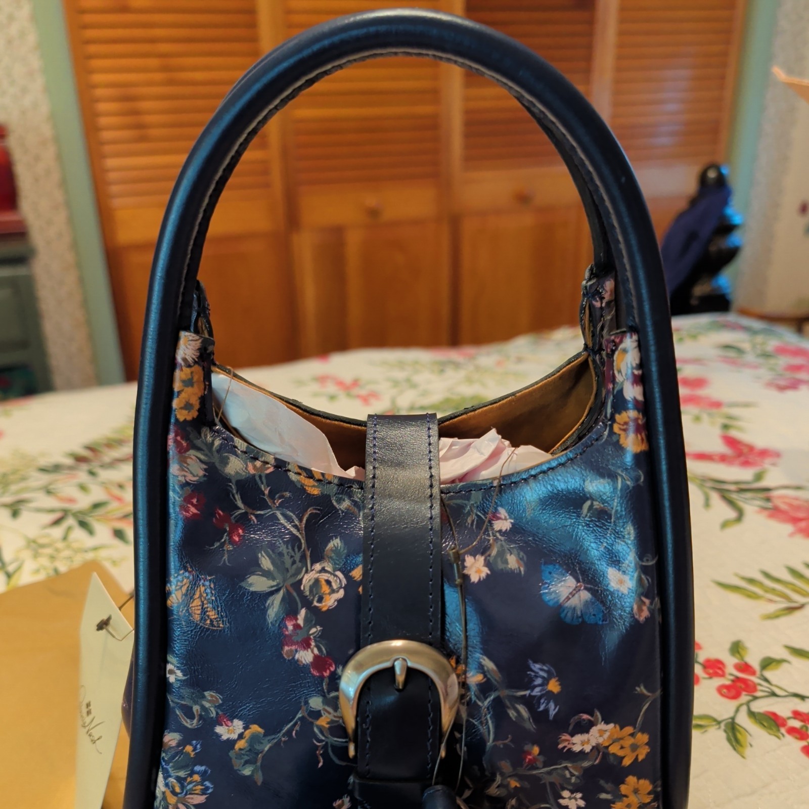 Halina/Butterfly Gardens Navy Top Handle w/Detach Strap/ By Patricia Nash