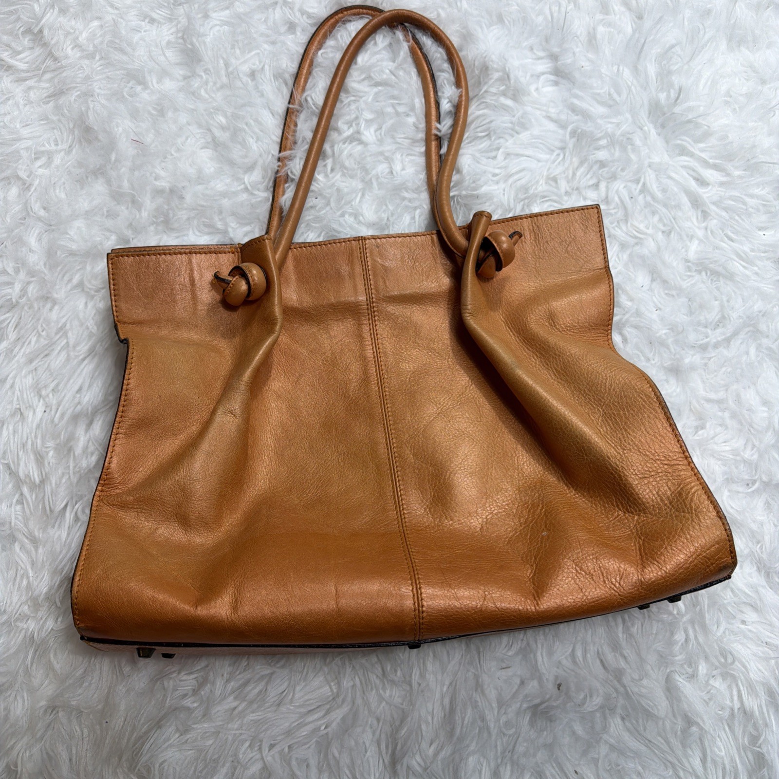 PAULO MASI Soft Leather Tote Bag Warm Tan /Bronze Knot Detail Italy Luxury Purse