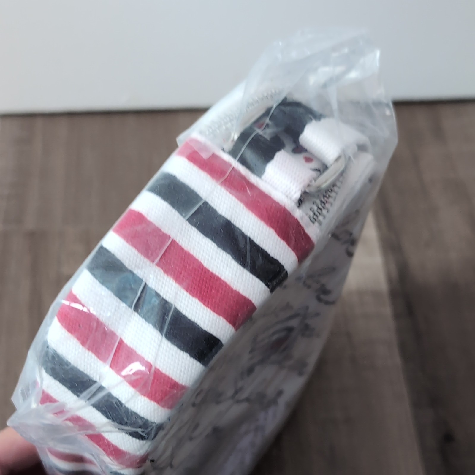Brighton Love Scroll Small Crossbody Zip Heart Striped Strap White/Red/Black