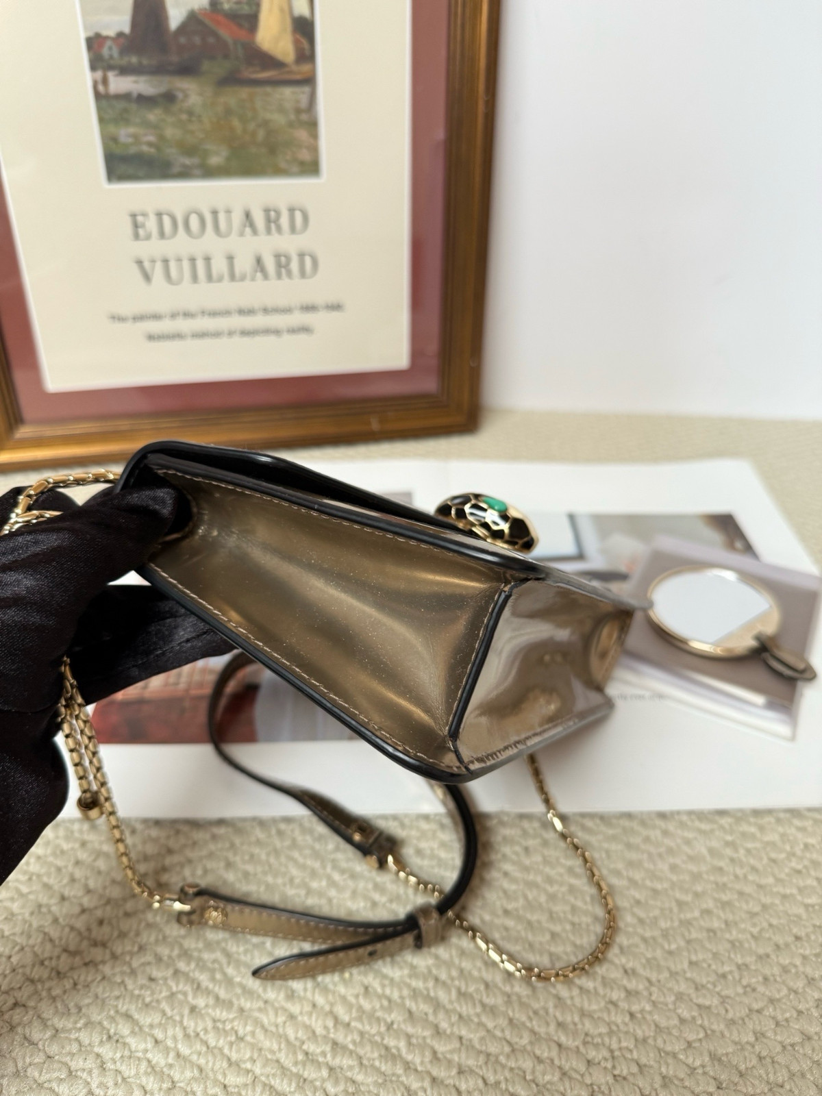 Authentic Bvlgari Serpenti WOC Metallic Leather WOC Champagne Gold Gold-Tone