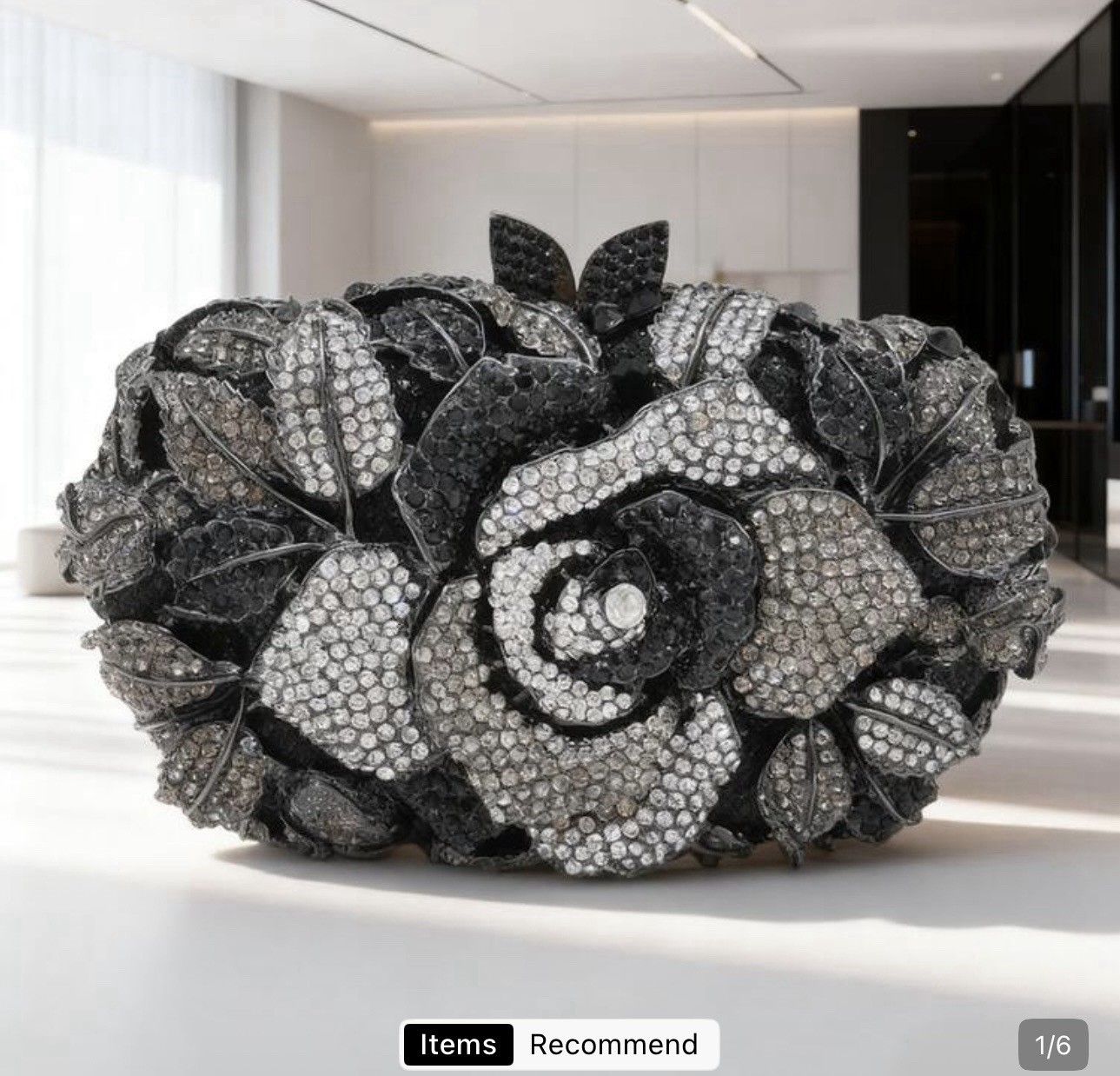 Women’s Rose Flower Clutch Evening Bag Rhinestone Sparkly Diamond Crystal Purse