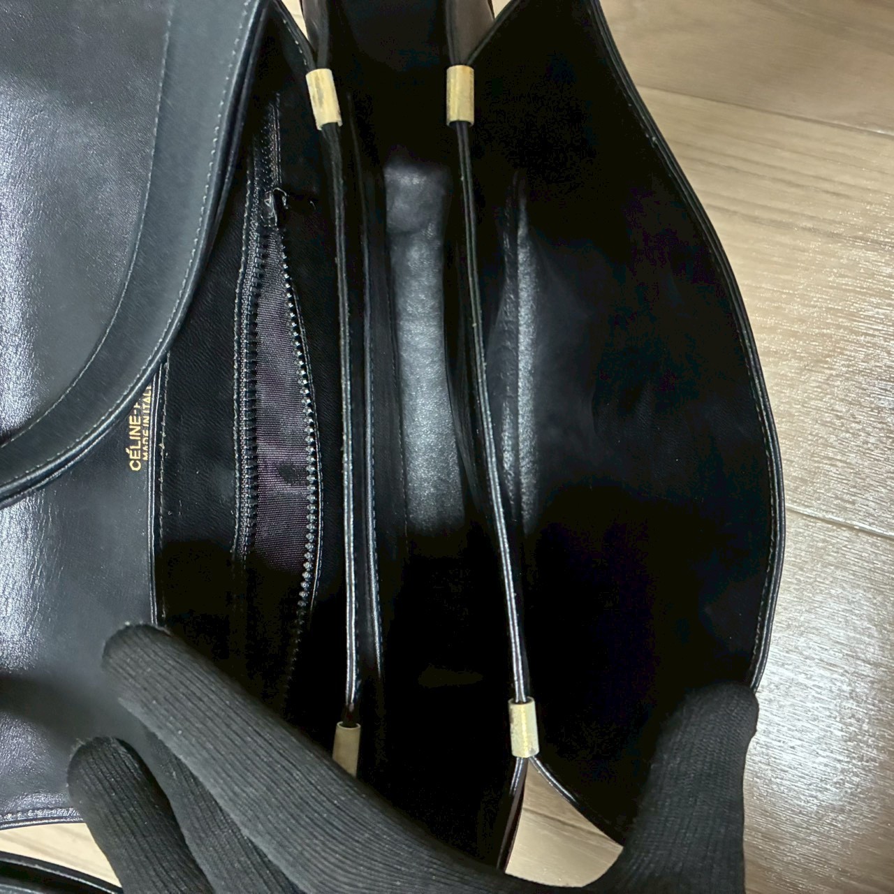 CELINE Vintage Macadam Blazon Black Leather One-Shoulder Handbag Y2K