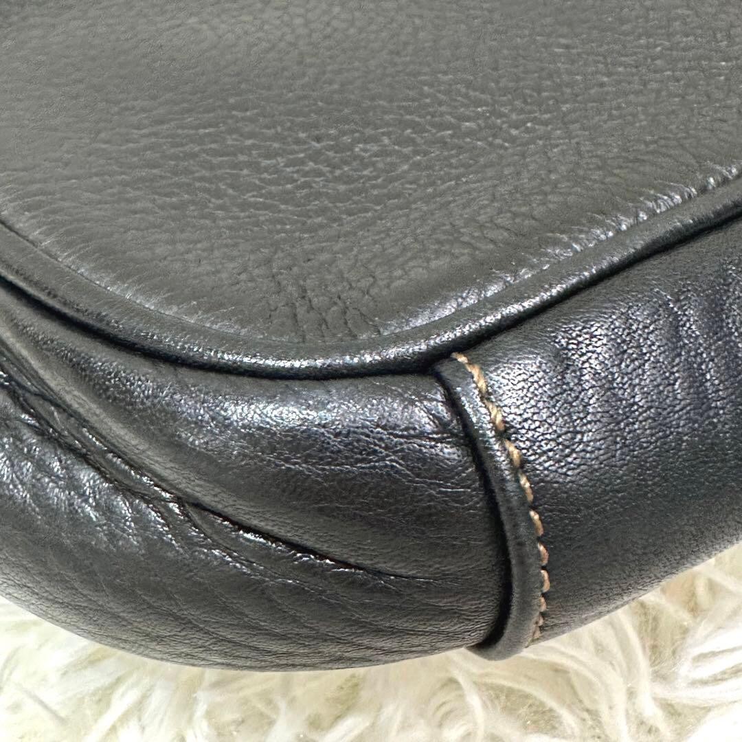 Authentic COACH Leather Shoulder Bag Black Blue 18cm x 22.5cm x 6cm Damaged Stra