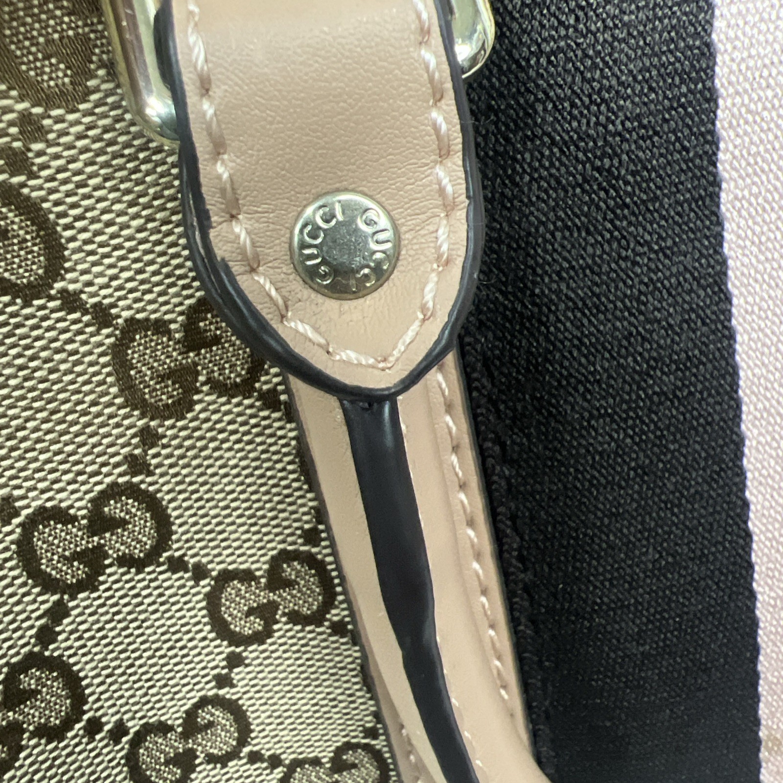 Gucci Medium GG Canvas Web Joy Boston Bag Pre-Loved Pink NO SHOULDER STRAP