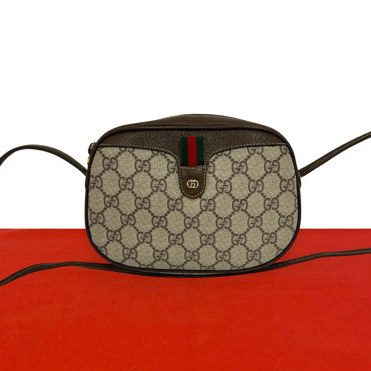Gucci Sherry Line GG Logo Crossbody Bag Brown PVC Leather Excellent Condition