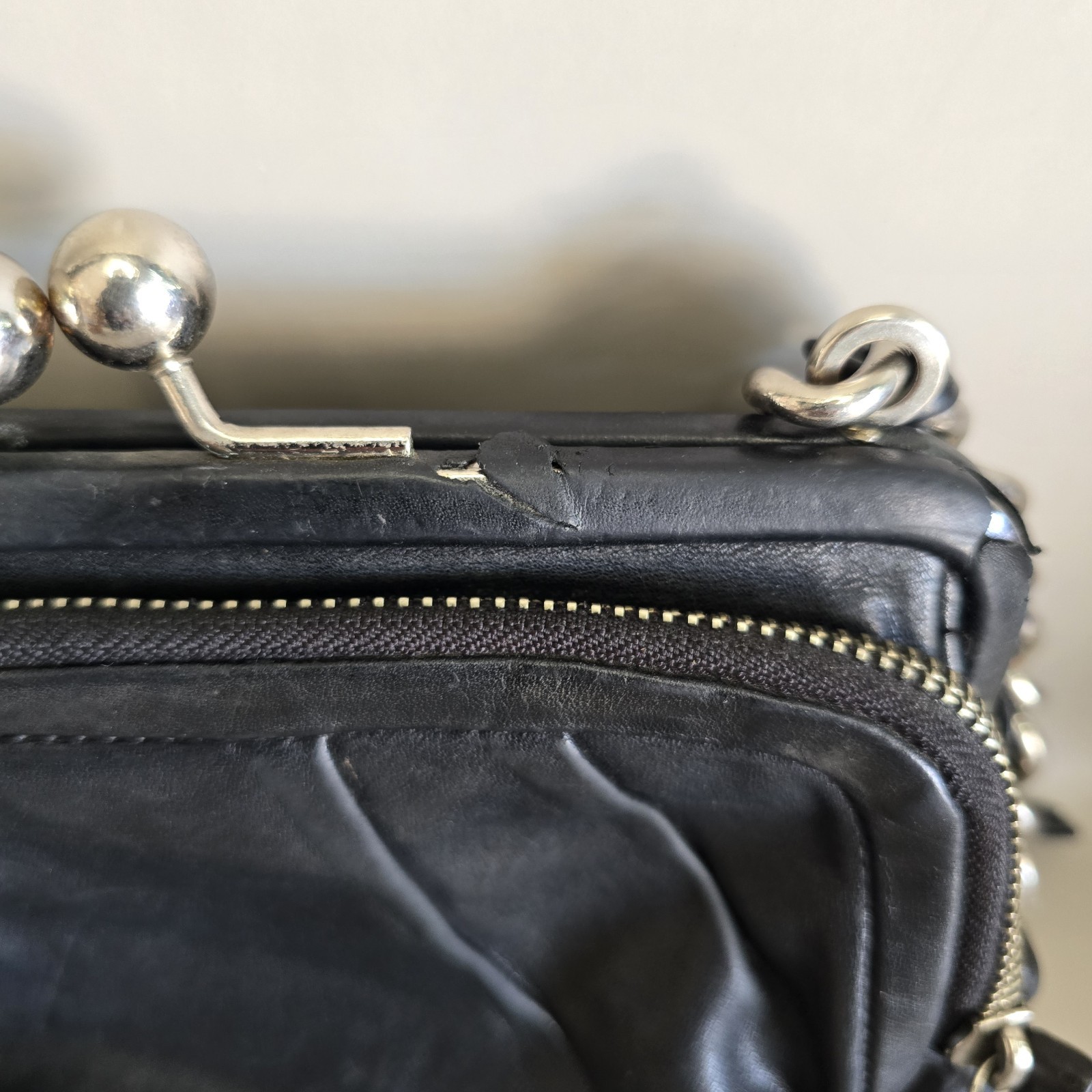 Rare Coach Parker Kisslock Black Leather Shoulder Bag W/ Chain Strap #13621