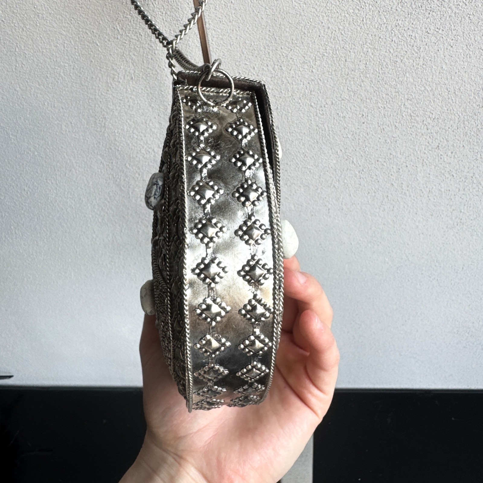 Vintage Afghan Kuchi Silver Metal Bag Tribal Boho Ethnic Chain Purse Rare