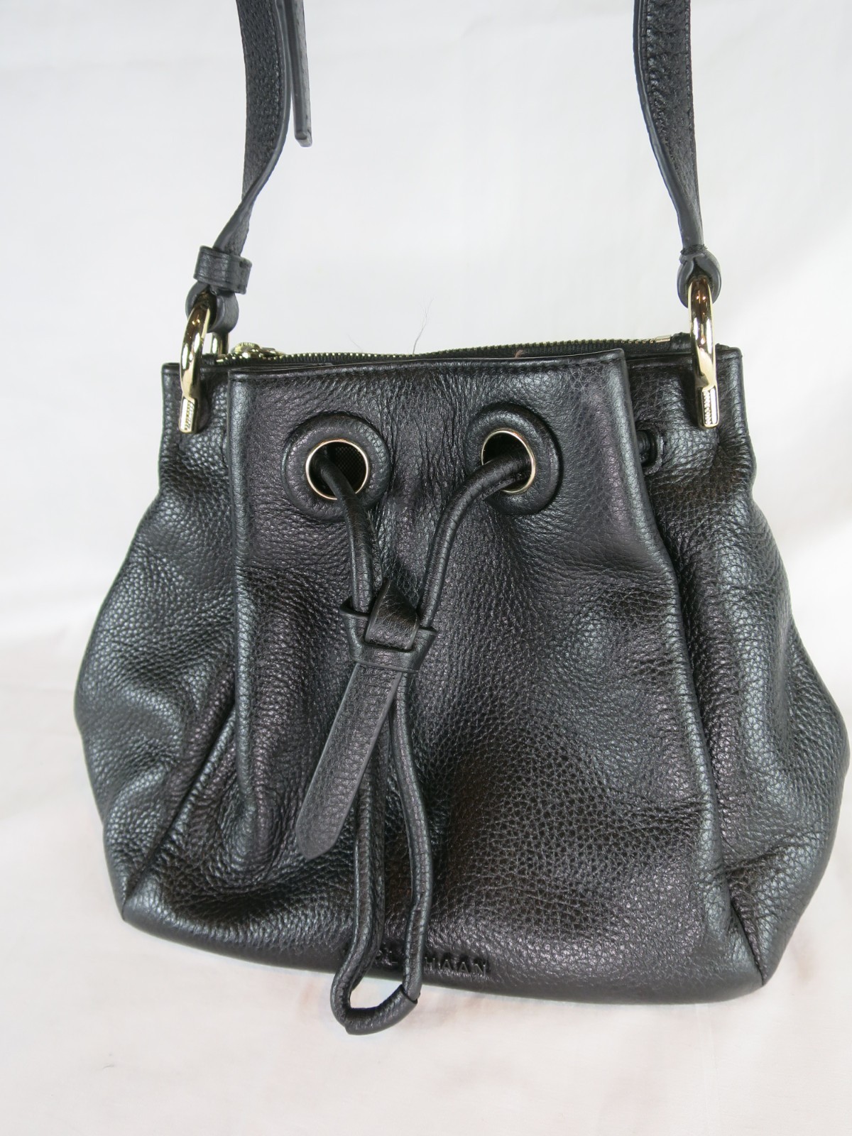Cole Haan Grand Series Black Pebbled Leather Small Bucket Shoulder Cross Purse