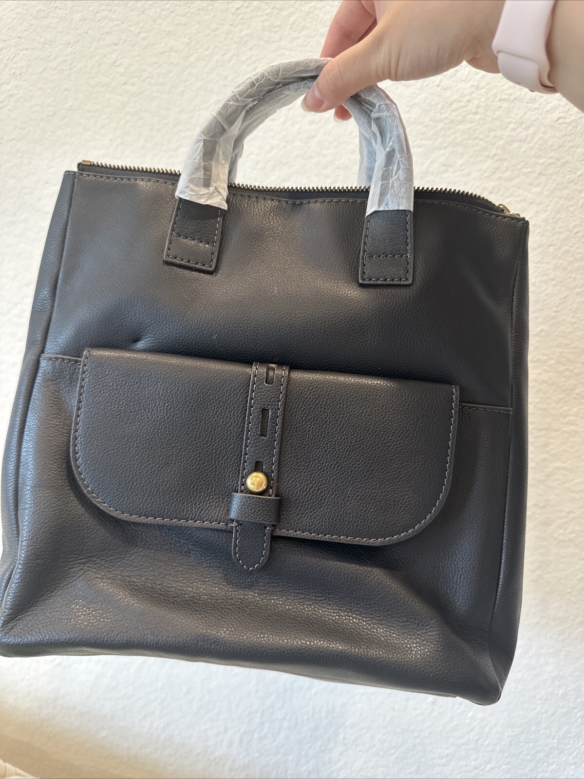 Fossil Hunter Black Leather Backpack SHB2695001 Brass Hardware NWT $180 MSRP FS