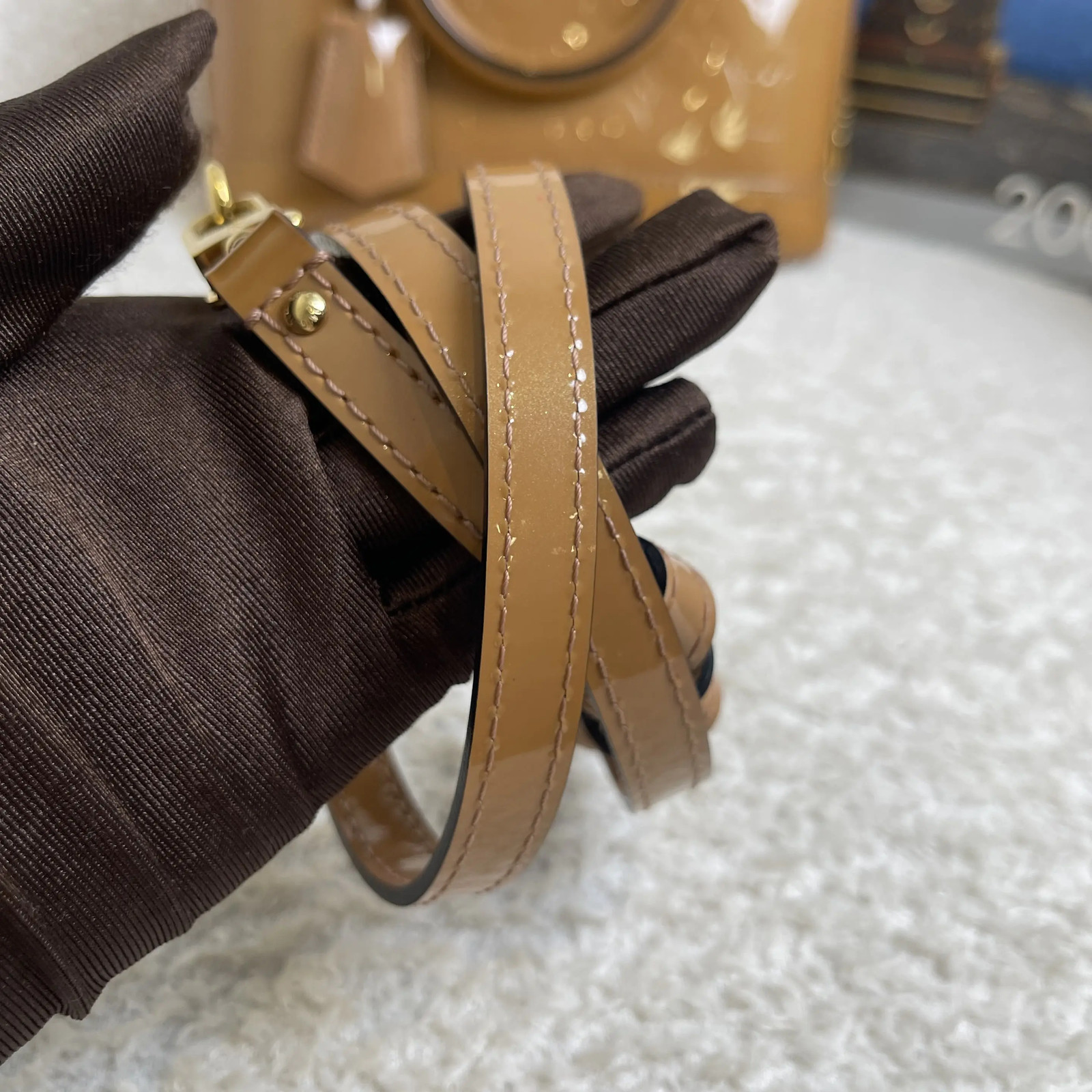 Louis Vuitton Alma BB Vernis Patent Leather Nude Crossbody Bag
