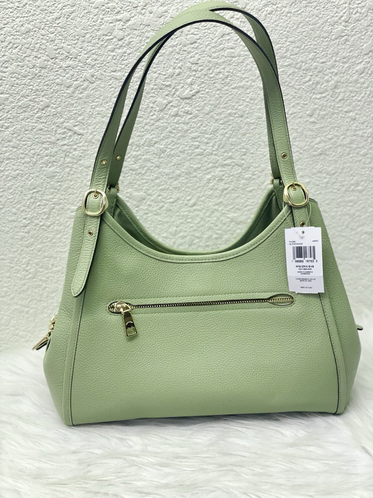Coach Erin Shoulder Bag In pebble Leather In Gold/Pistachio CAQ86 NWT