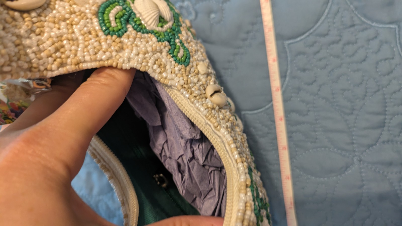 NWT Express Edit Beige Sea Turtle Beaded Shoulder Bag Zip Crescent Lined Gold